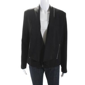 Fate. Womens Open Front Zipper Waterfall Crepe Blazer Jacket Black Size Large